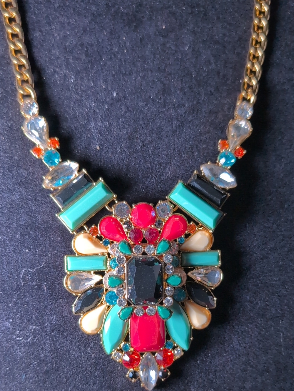 Joan Rivers Large Multicolor Statement Pendant Necklace Turquoise Fuchsia Accent